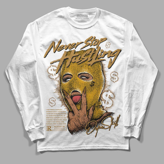 Jordan 13 Wheat   DopeSkill Long Sleeve T-Shirt Never Stop Hustling Graphic Streetwear - White 