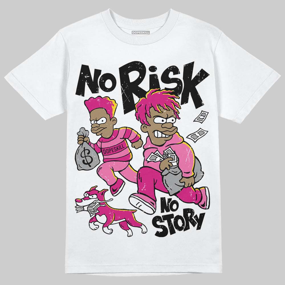 Rick Owens Pink Leather Low Sneakers DopeSkill T-Shirt No Risk No Story Graphic Streetwear - White