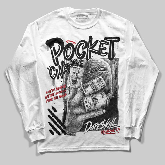 Jordan 4 “Black Cat” (2025) DopeSkill Long Sleeve T-Shirt Pocket Change Graphic Streetwear - White