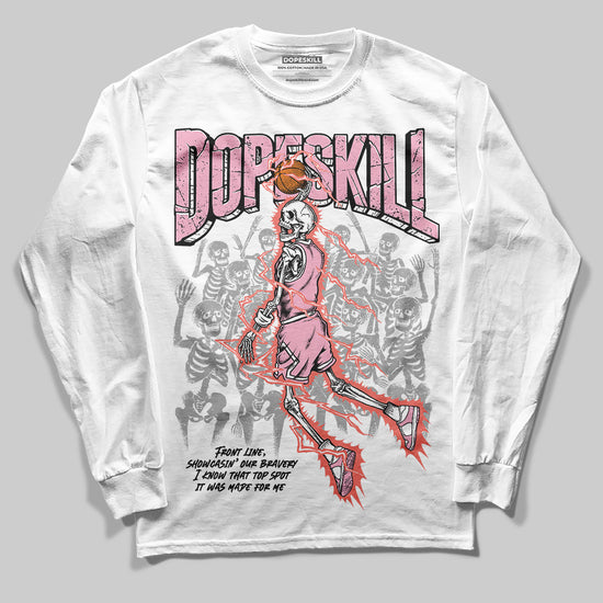 AMIRI White & Pink Stars Court Sneakers DopeSkill Long Sleeve T-Shirt Thunder Dunk Graphic Streetwear - White