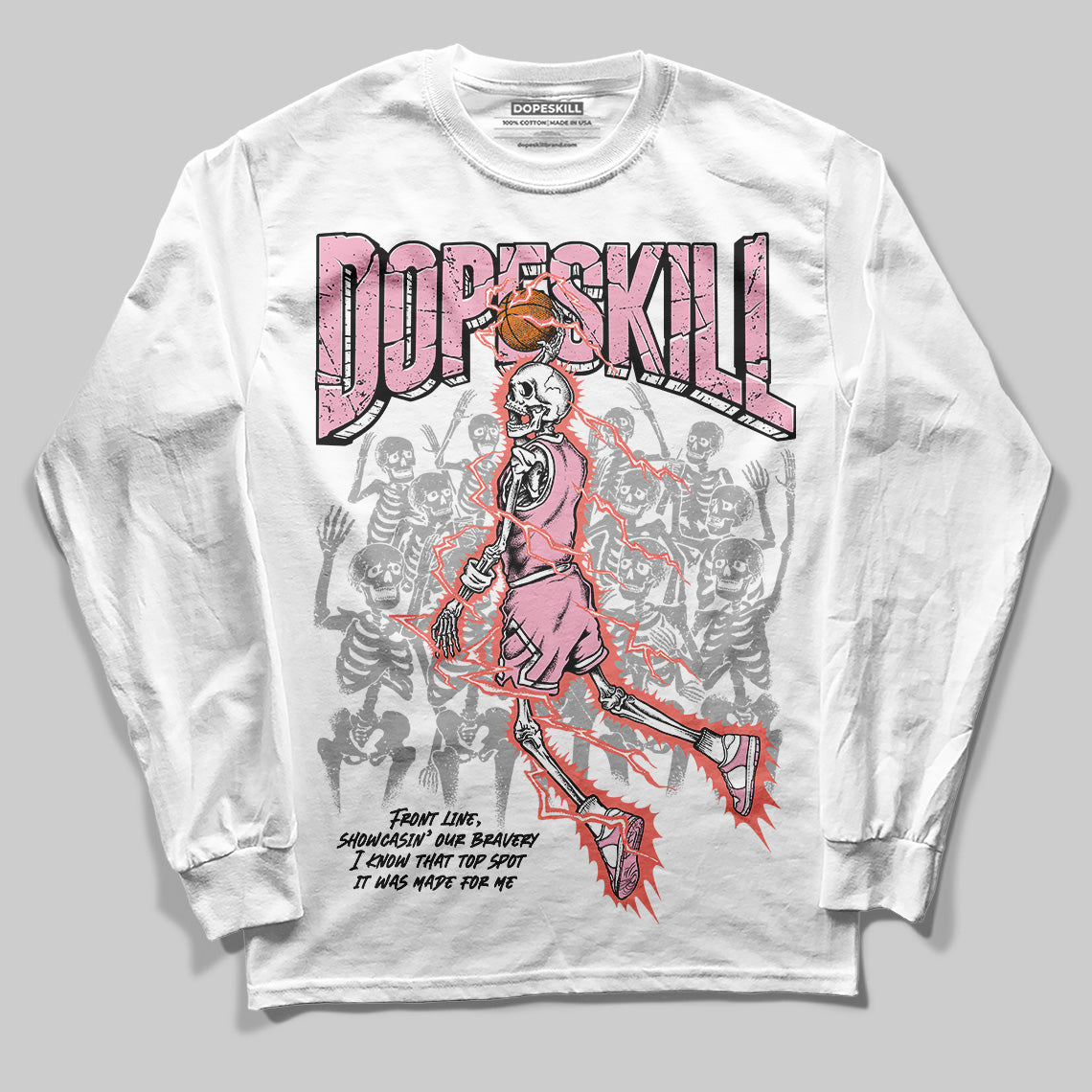 AMIRI White & Pink Stars Court Sneakers DopeSkill Long Sleeve T-Shirt Thunder Dunk Graphic Streetwear - White