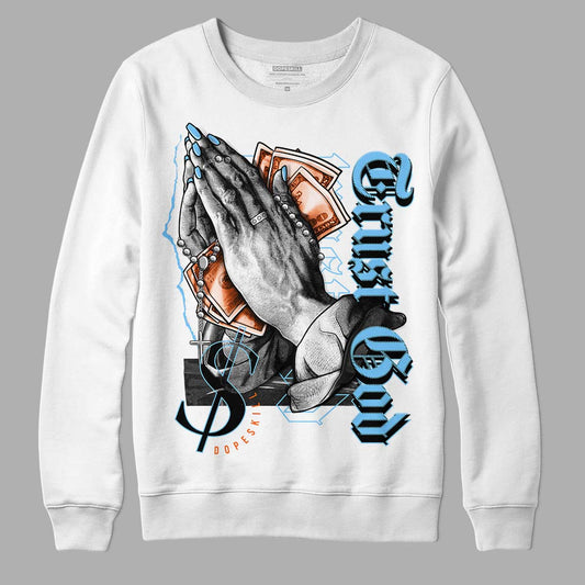 Dunk Low Futura University Blue DopeSkill Sweatshirt Trust God Graphic Streetwear - White