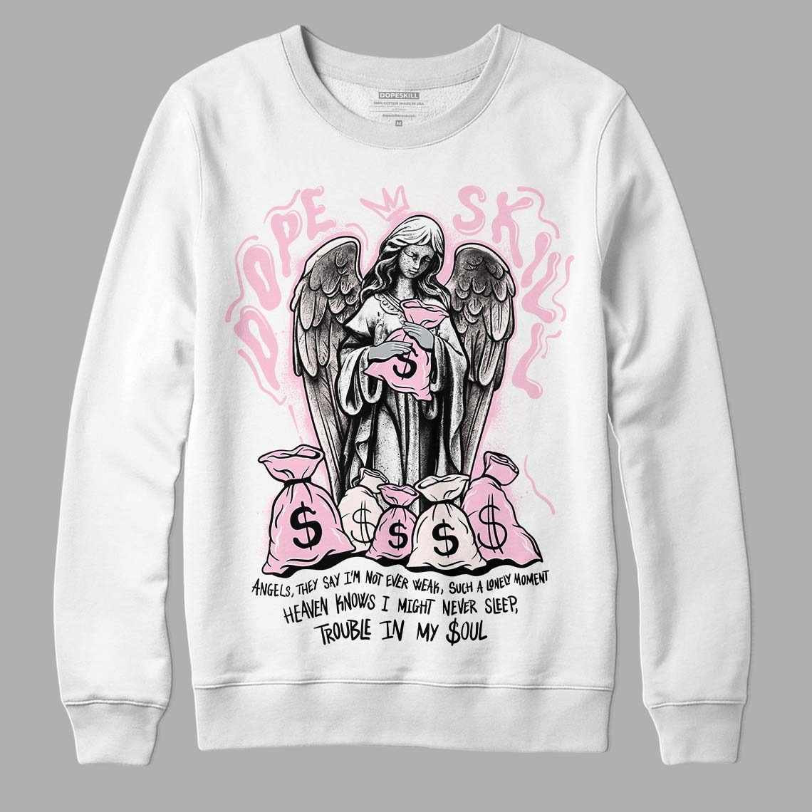 Dunk Low LX Pink Foam DopeSkill Sweatshirt Angels Graphic Streetwear - White 