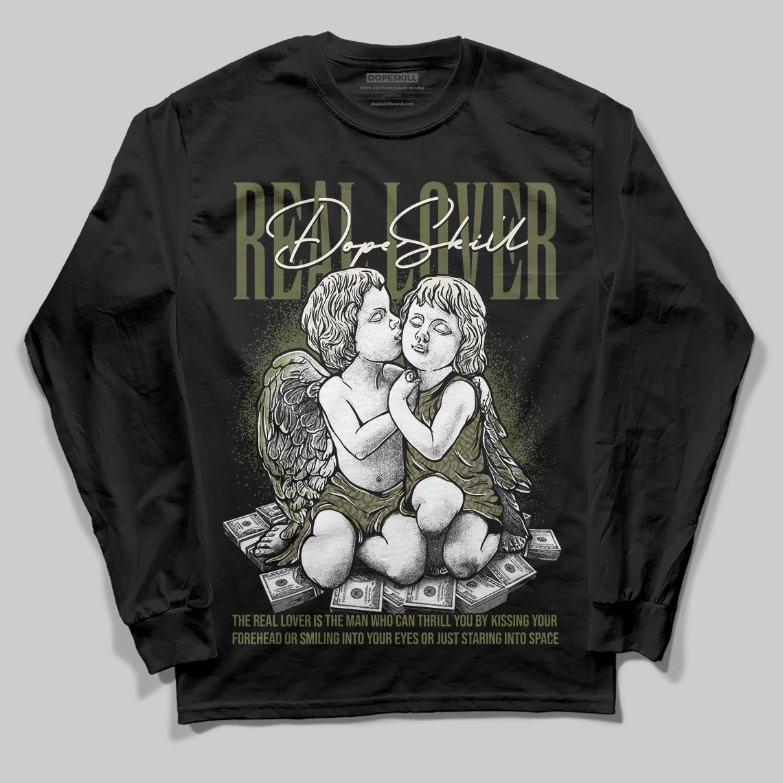 Jordan 3 “Medium Olive” aka “Family Affair” DopeSkill Long Sleeve T-Shirt Real Lover Graphic Streetwear - black