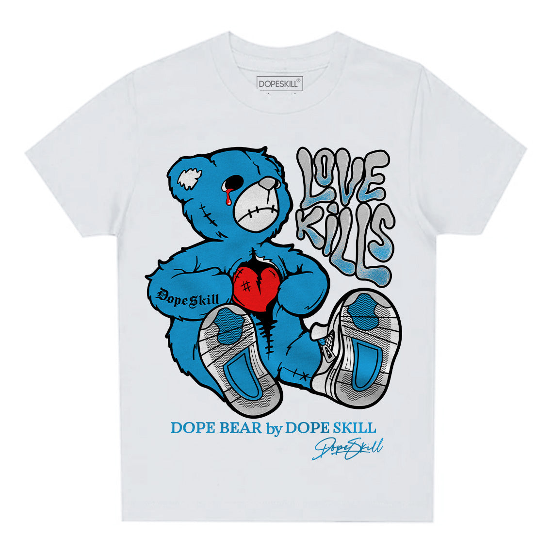 Jordan 4 Retro Military Blue DopeSkill Toddler Kids T-shirt Love Kills Graphic Streetwear - White