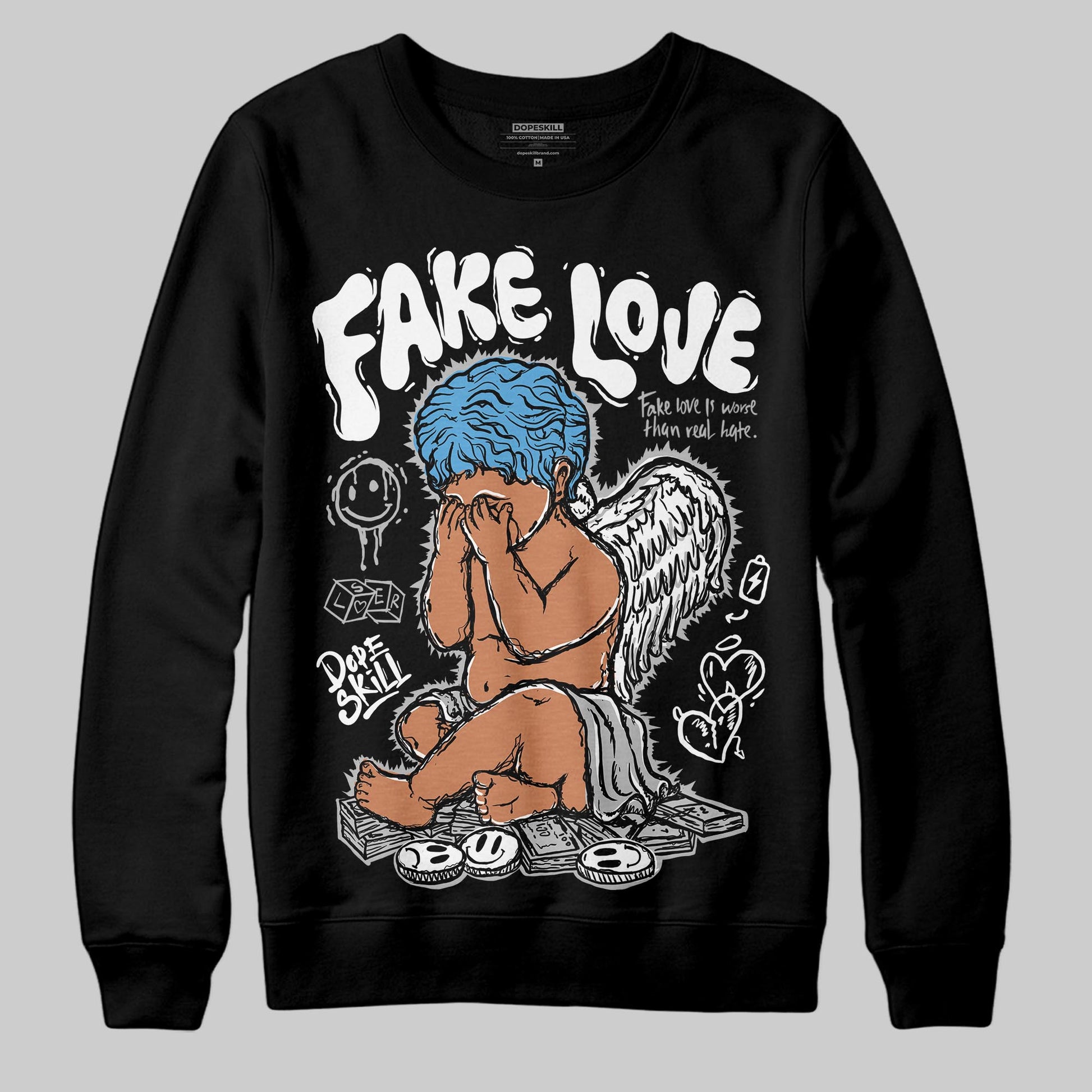 Jordan 10 OG “Steel” DopeSkill Sweatshirt False Love Graphic Streetwear - Black