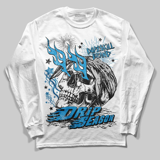 Jordan 4 Retro Military Blue DopeSkill Long Sleeve T-Shirt Drip Season Graphic Streetwear - White