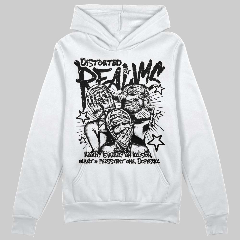 Jordan 4 “Black Cat” (2025) DopeSkill Hoodie Sweatshirt Distorted Realms Graphic Streetwear - White