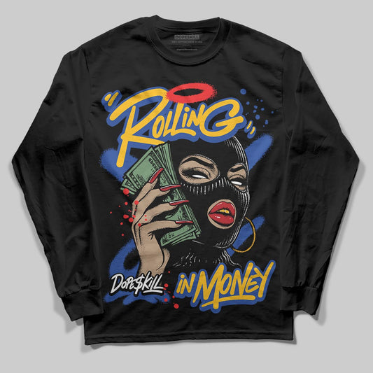Royal Blue Sneakers DopeSkill Long Sleeve T-Shirt Rolling in Money Graphic Streetwear - Black