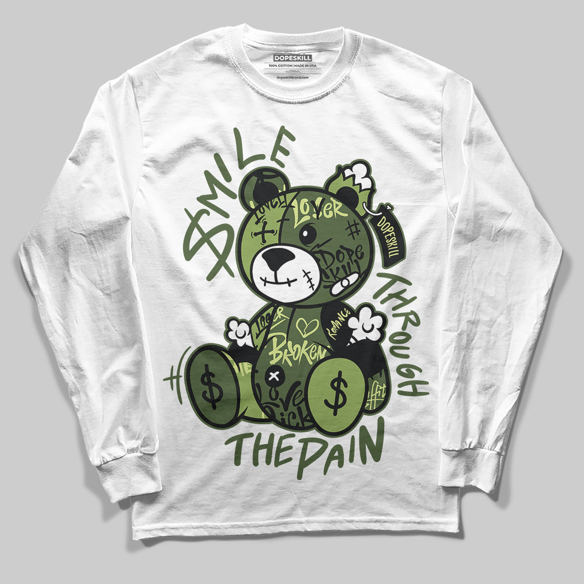 Foamposite Pro 'Pine Green' DopeSkill Long Sleeve T-Shirt Smile Through The Pain Graphic Streetwear - White