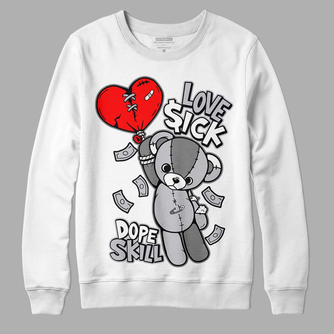 Grey Sneakers  DopeSkill Sweatshirt Love Sick Graphic Streetwear - White 