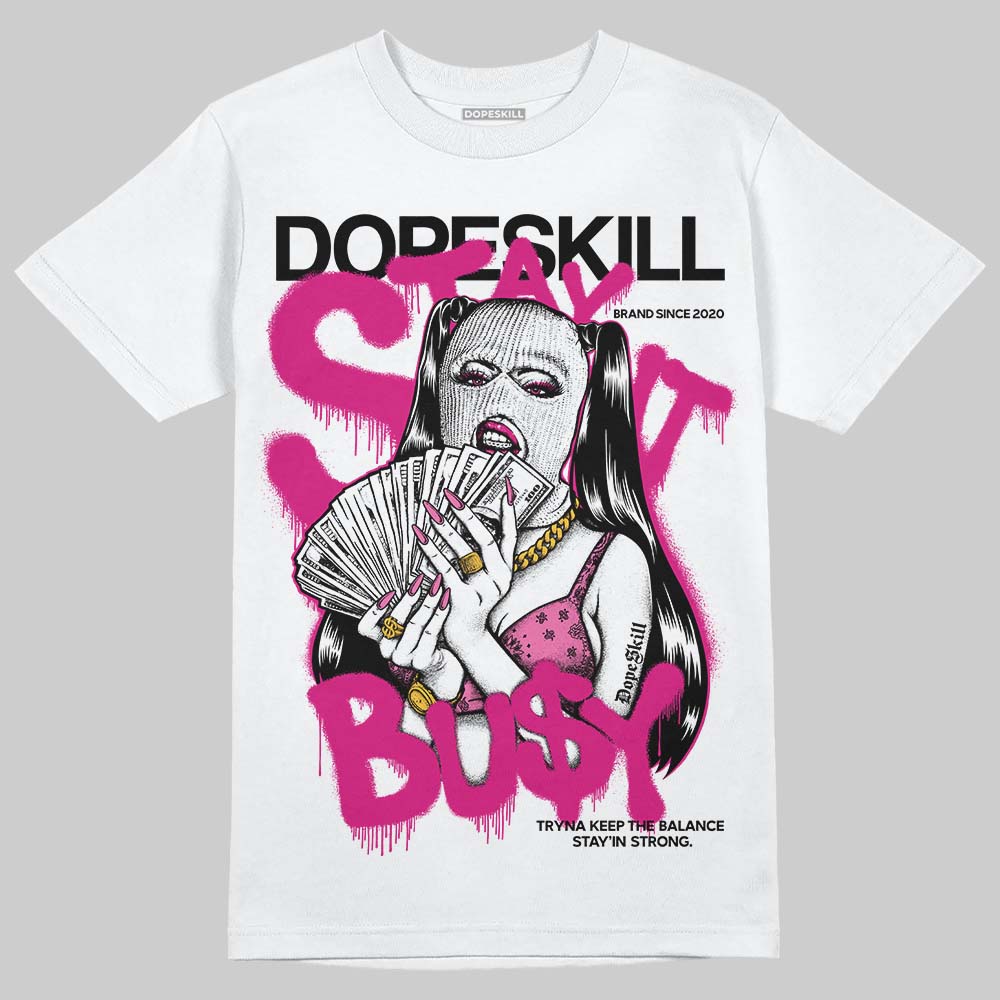 Rick Owens Pink Leather Low Sneakers DopeSkill T-Shirt Stay It Busy Graphic Streetwear - White