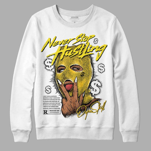 Jordan 4 Retro “Vivid Sulfur” DopeSkill Sweatshirt Never Stop Hustling Graphic Streetwear - White 