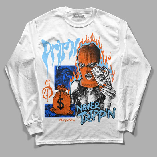 Dunk Low Futura University Blue DopeSkill Long Sleeve T-Shirt Drip'n Never Tripp'n Graphic Streetwear - White 