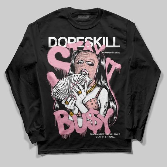 AMIRI White & Pink Stars Court Sneakers DopeSkill Long Sleeve T-Shirt Stay It Busy Graphic Streetwear - Black