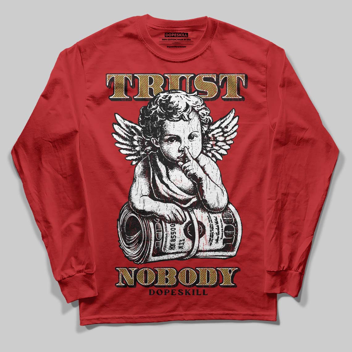 Red Sneakers DopeSkill Long Sleeve T-Shirt Trust Nobody Graphic Streetwear - Red