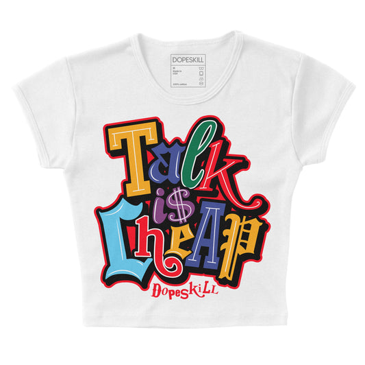 Jordan 1 Mid GS 'Six Championships' DopeSkill Women's Crop Top Talk Is Chip Graphic Streetwear - White