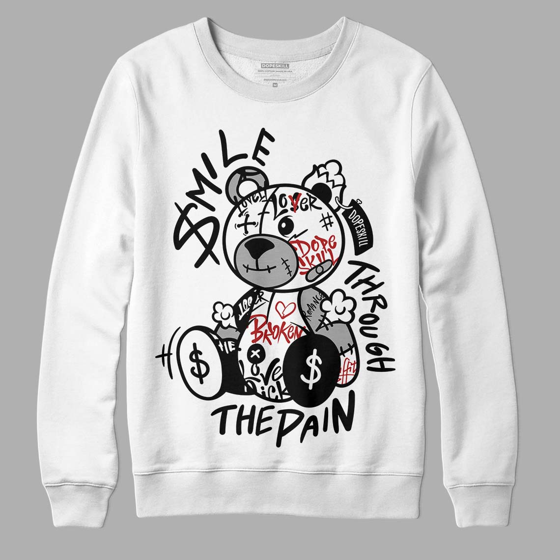 Jordan 14 "Black/White" DopeSkill Sweatshirt Smile Through The Pain Graphic Streetwear - White