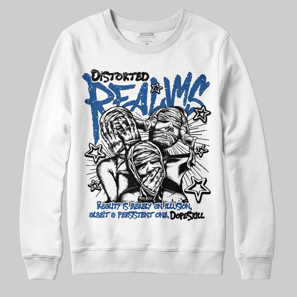 Jordan 1 Low OG “Storm Blue” DopeSkill Sweatshirt Distorted Realms Graphic Streetwear - White