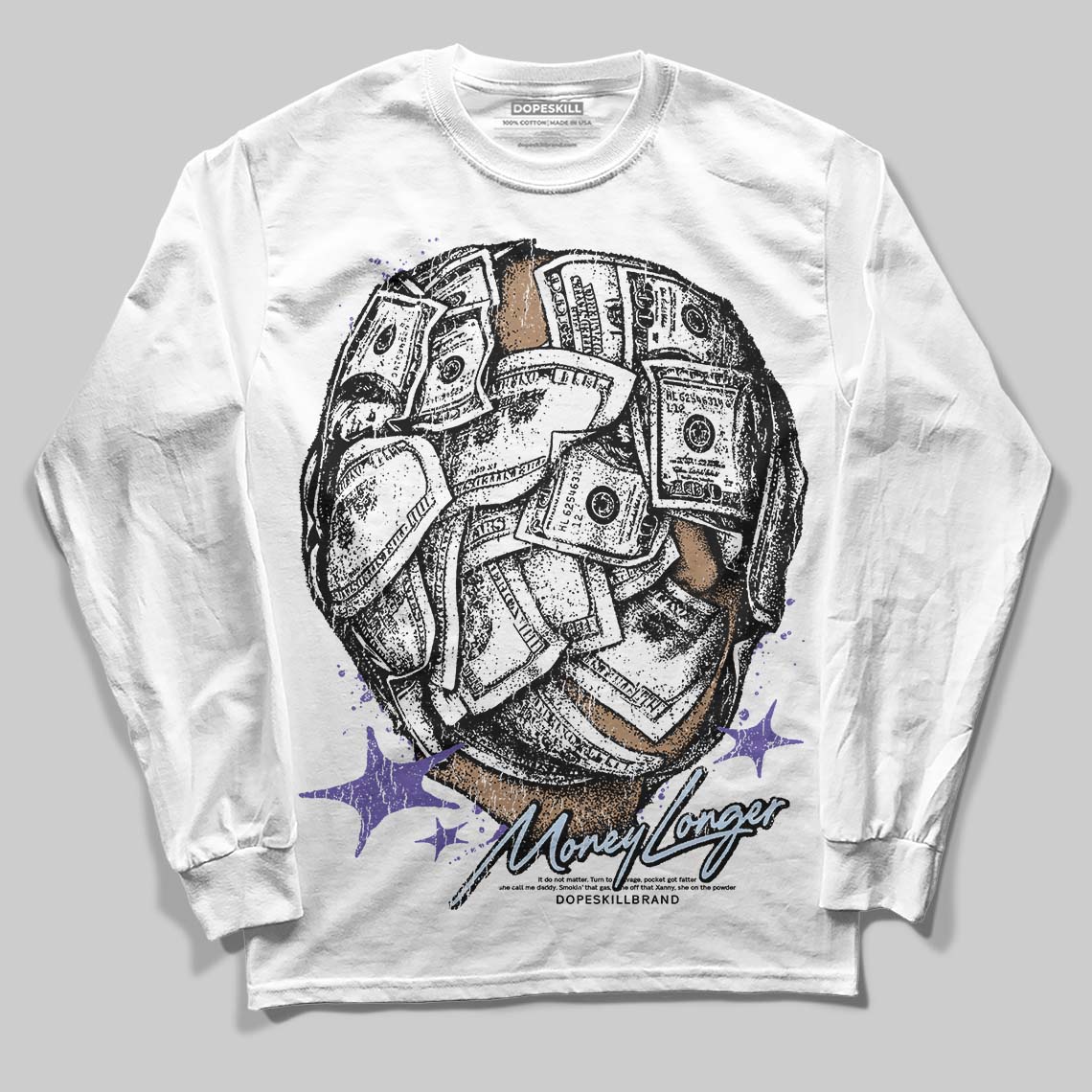 Jordan 5 OG “Grape” DopeSkill Long Sleeve T-Shirt Money Longer Graphic Streetwear - White