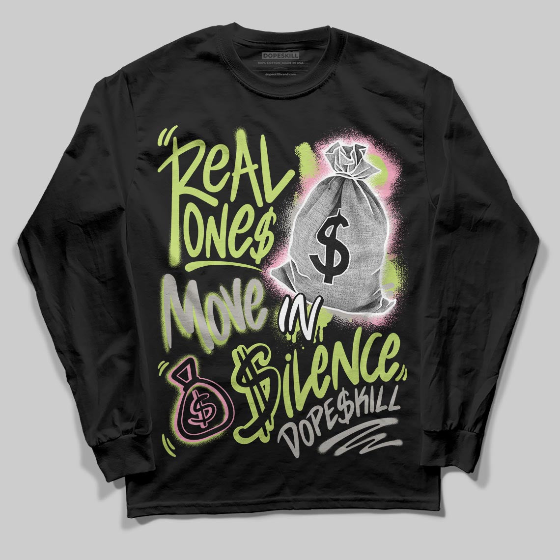 Chase B x Travis Scott x Jordan Jumpman Jack DopeSkill Long Sleeve T-Shirt Real Ones Move In Silence Graphic Streetwear - Black