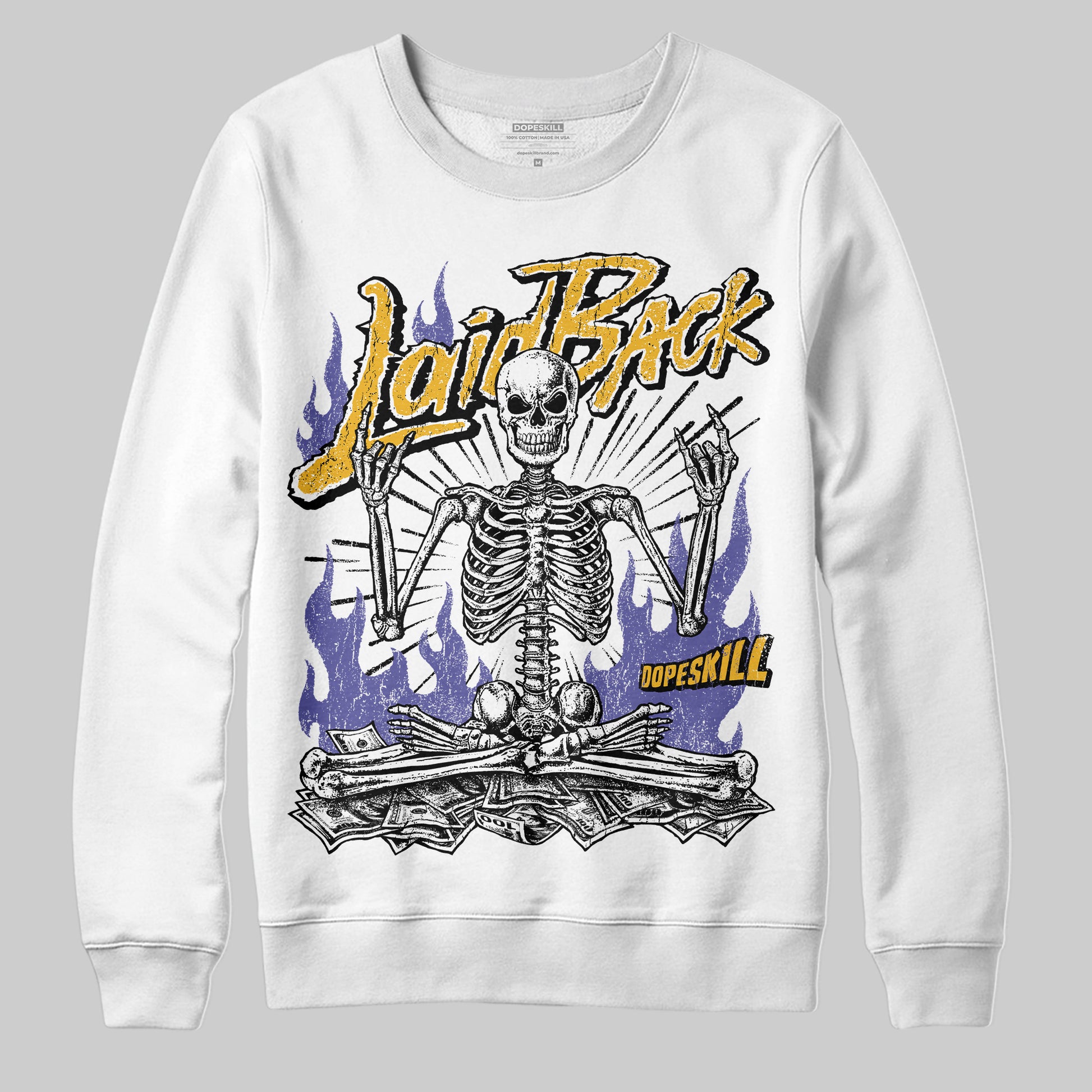Jordan 4 Retro Lakers DopeSkill Sweatshirt Laid Back Graphic Streetwear - White