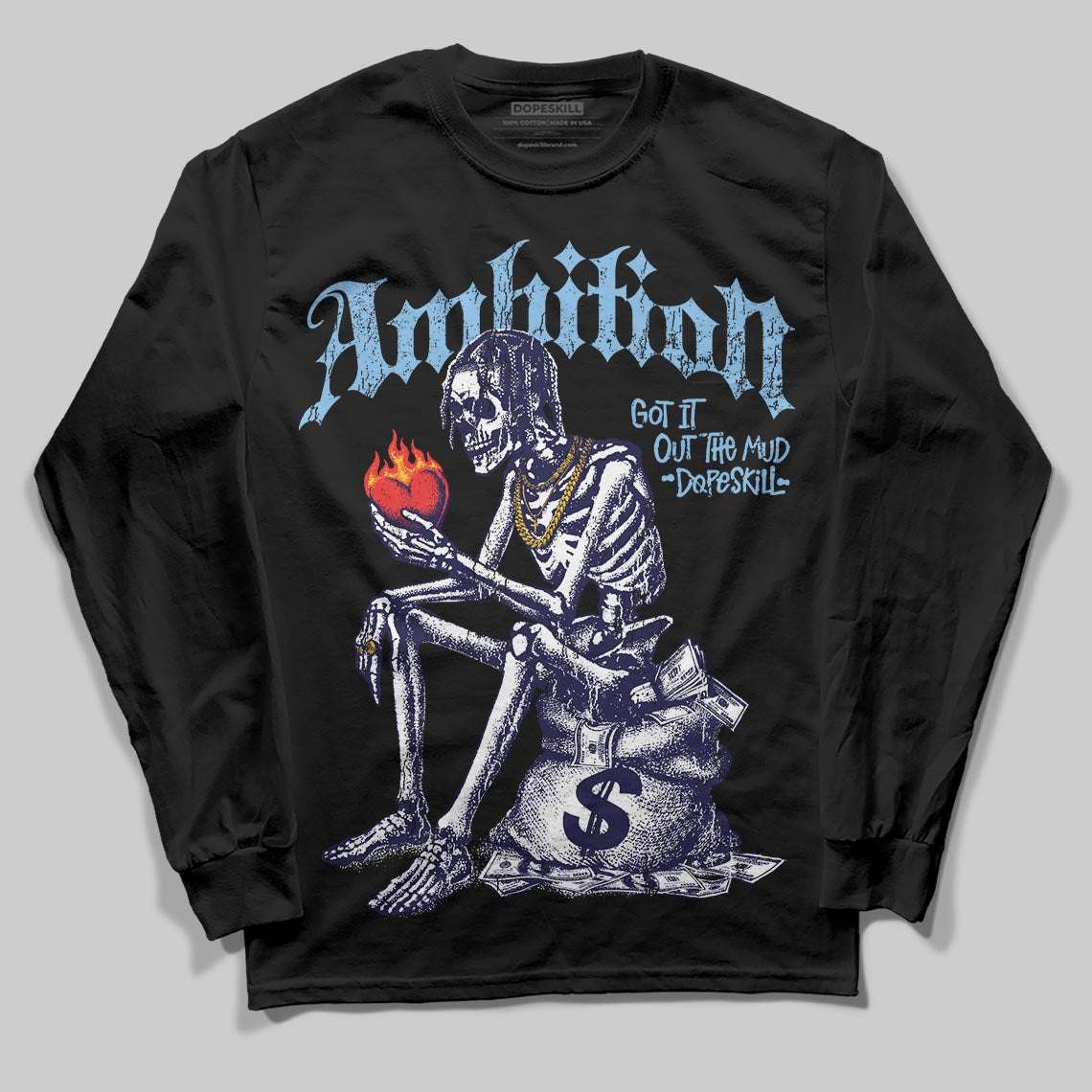 University Blue Sneakers DopeSkill Long Sleeve T-Shirt Ambition Graphic Streetwear - Black
