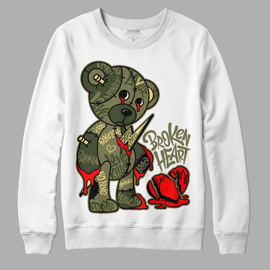 Jordan 4 Retro SE Craft Medium Olive DopeSkill Sweatshirt Broken Heart Graphic Streetwear - White