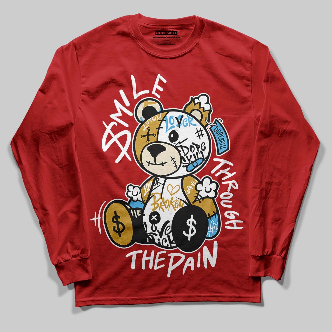 Nigel Sylvester x Air Jordan 4 ‘Brick by Brick’ DopeSkill Long Sleeve T-Shirt Smile Through The Pain Graphic Streetwear - Red