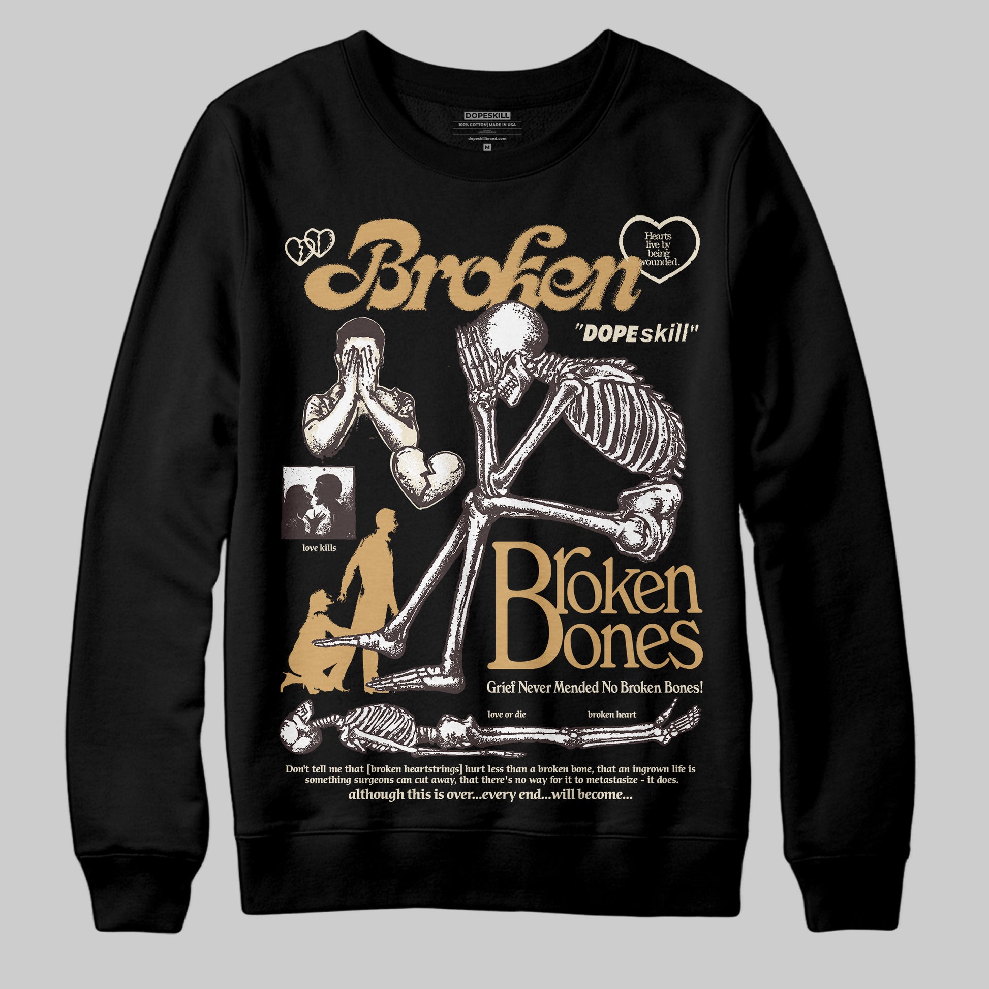 Jordan 5 “Earth/Metallic Gold” DopeSkill Sweatshirt Broken Bones Graphic Streetwear - Black