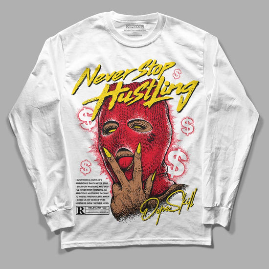 Jordan 4 Red Thunder DopeSkill Long Sleeve T-Shirt Never Stop Hustling Graphic Streetwear - White 