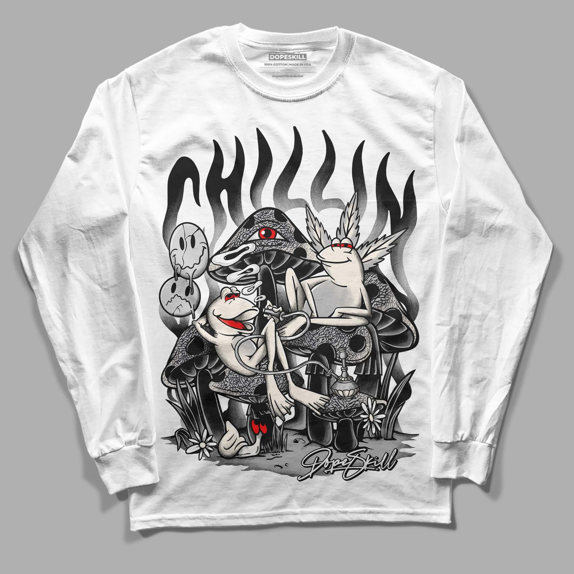 Jordan 3 “Off Noir” DopeSkill Long Sleeve T-Shirt Chillin Graphic Streetwear - White