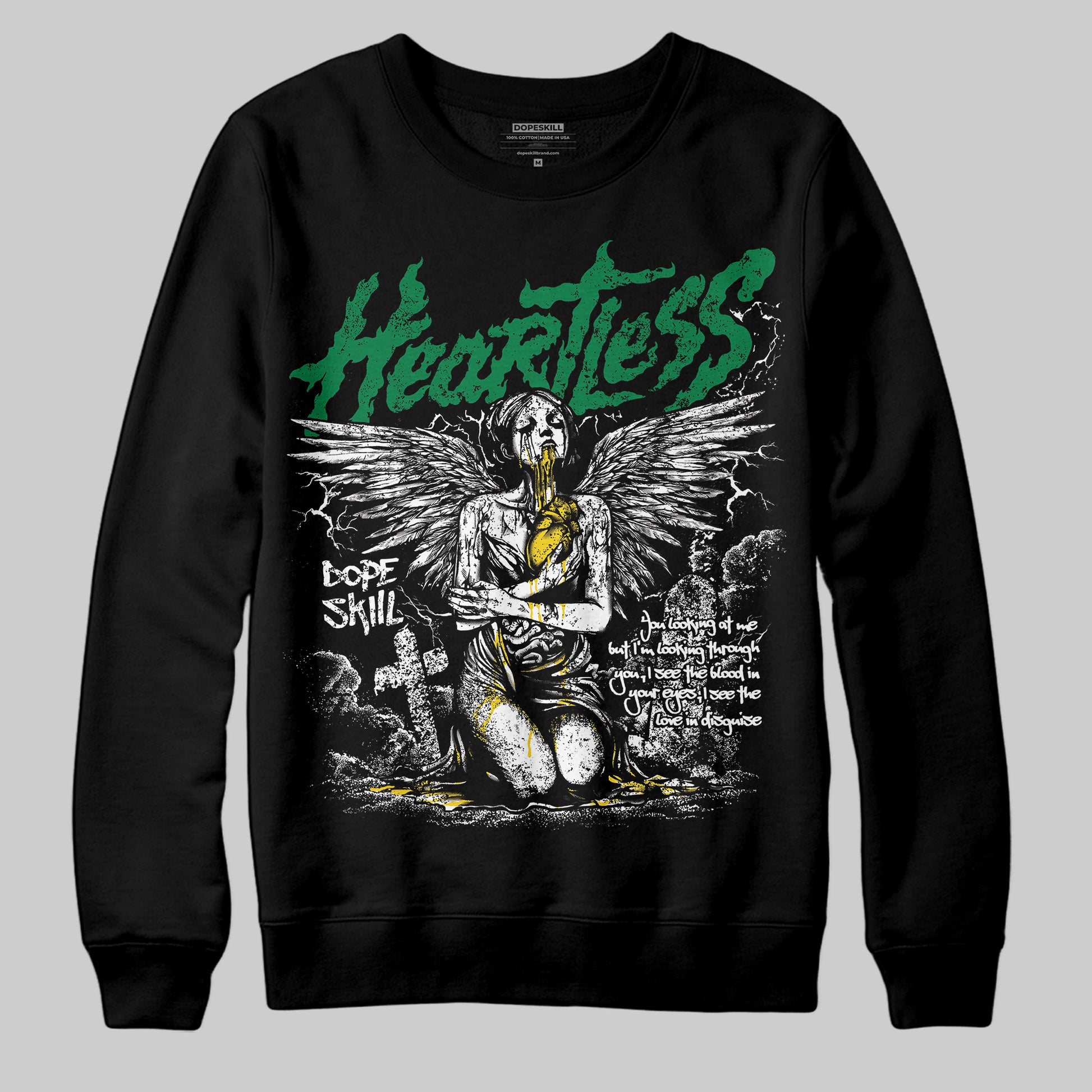 Green Sneakers DopeSkill Sweatshirt Heartless Graphic Streetwear - Black