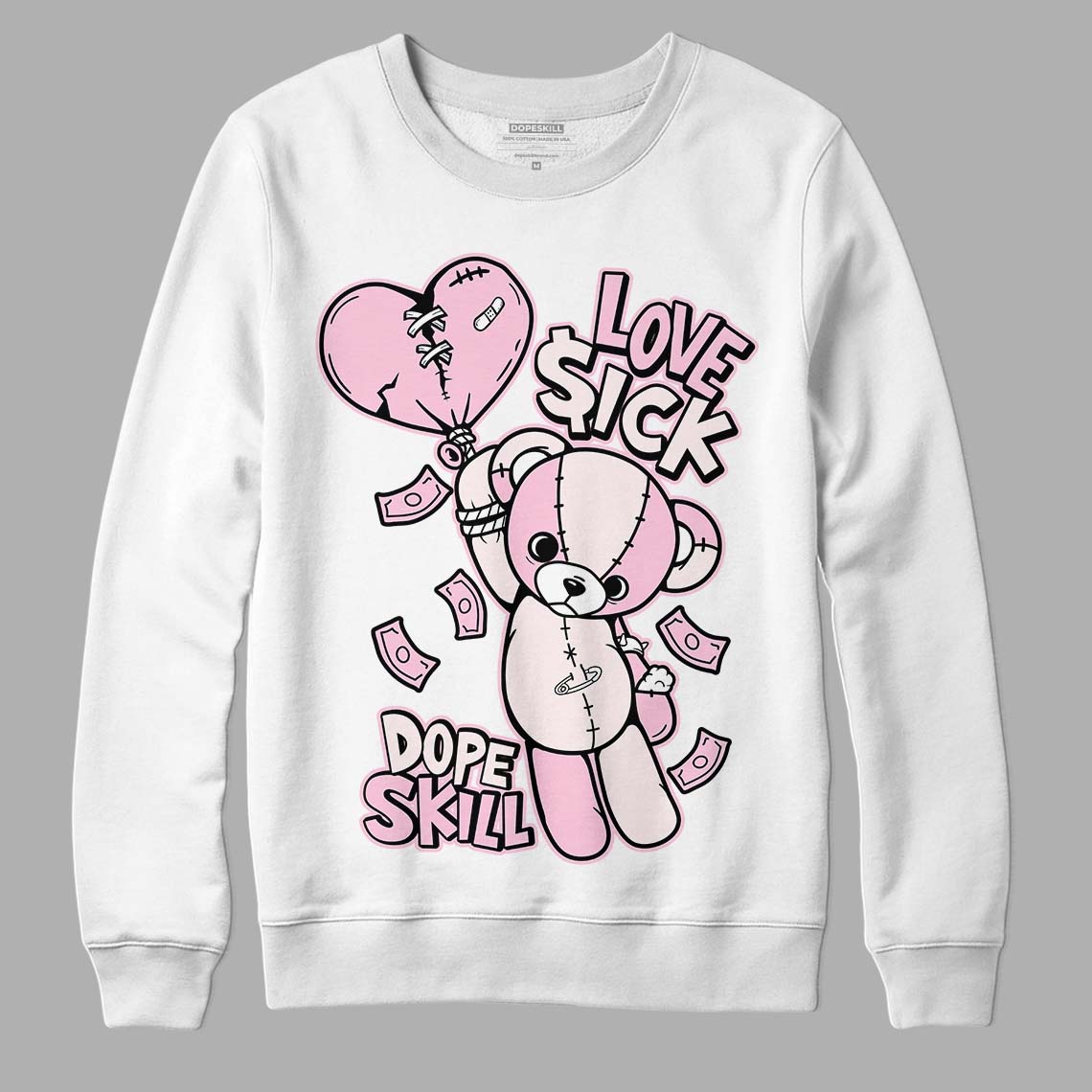 Dunk Low LX Pink Foam DopeSkill Sweatshirt Love Sick Graphic Streetwear - White