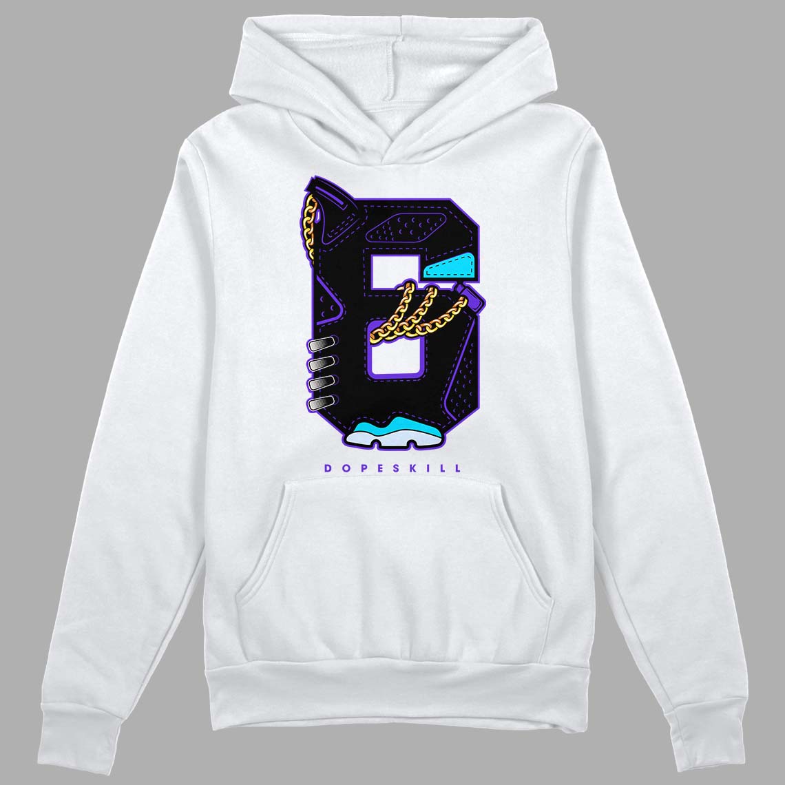 Jordan 6 "Aqua" DopeSkill Hoodie Sweatshirt No.6 Graphic Streetwear - White 