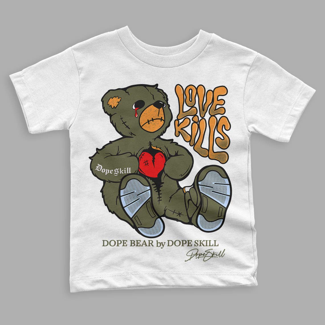 Jordan 5 "Olive" DopeSkill Toddler Kids T-shirt Love Kills Graphic Streetwear - White