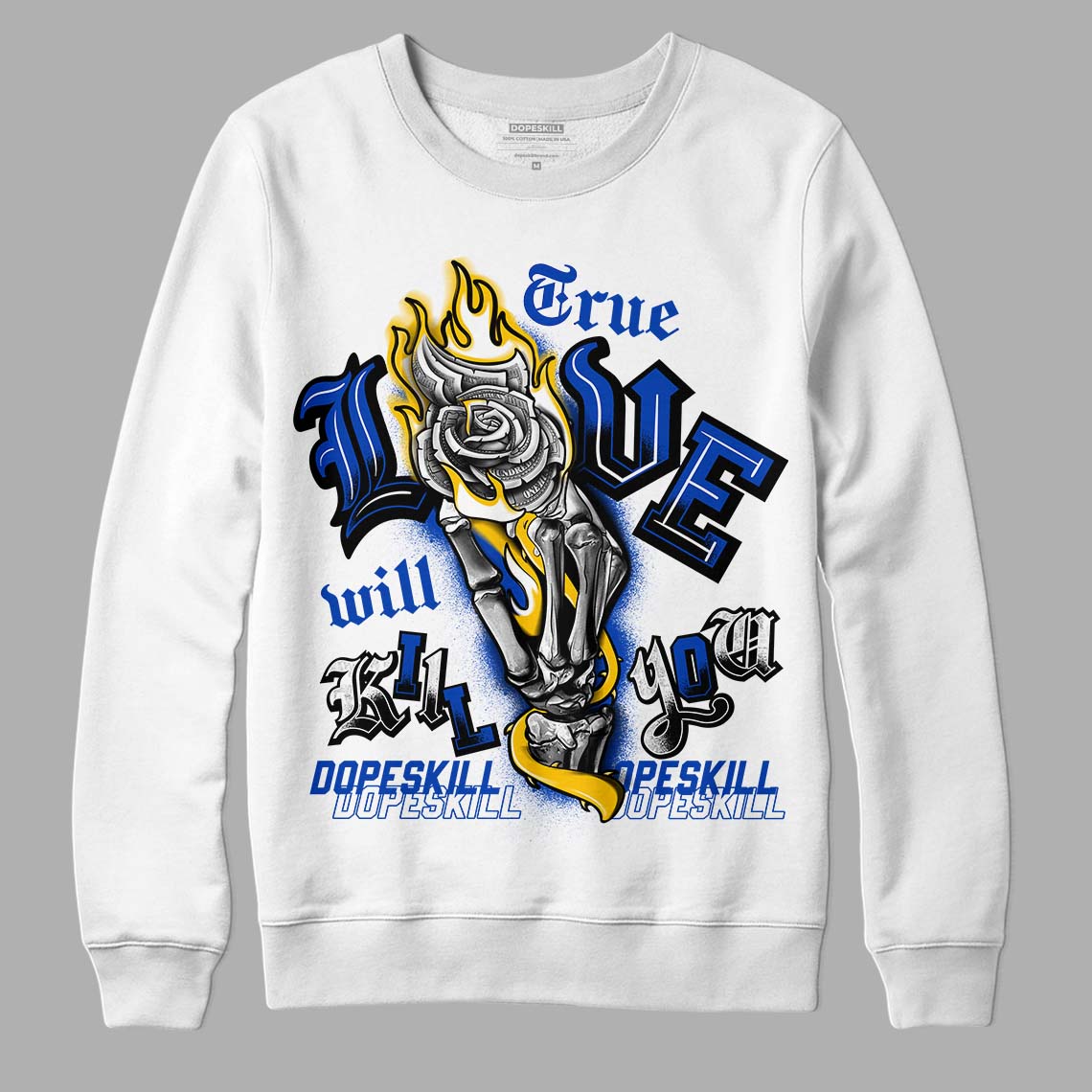 Jordan 14 “Laney” DopeSkill Sweatshirt True Love Will Kill You Graphic Streetwear - White 