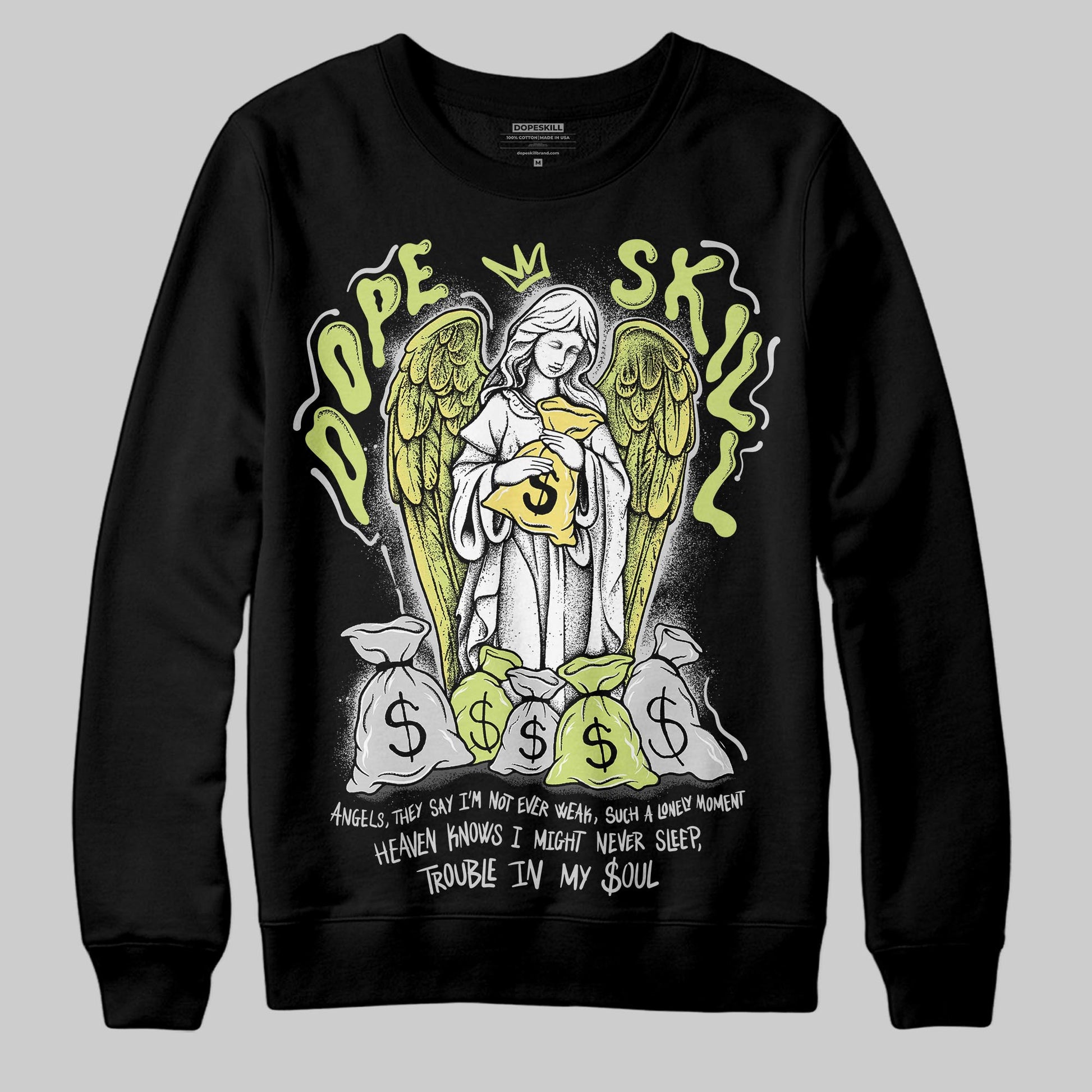Jordan 4 GS “Light Lemon Twist” DopeSkill Sweatshirt Angels Graphic Streetwear - Black