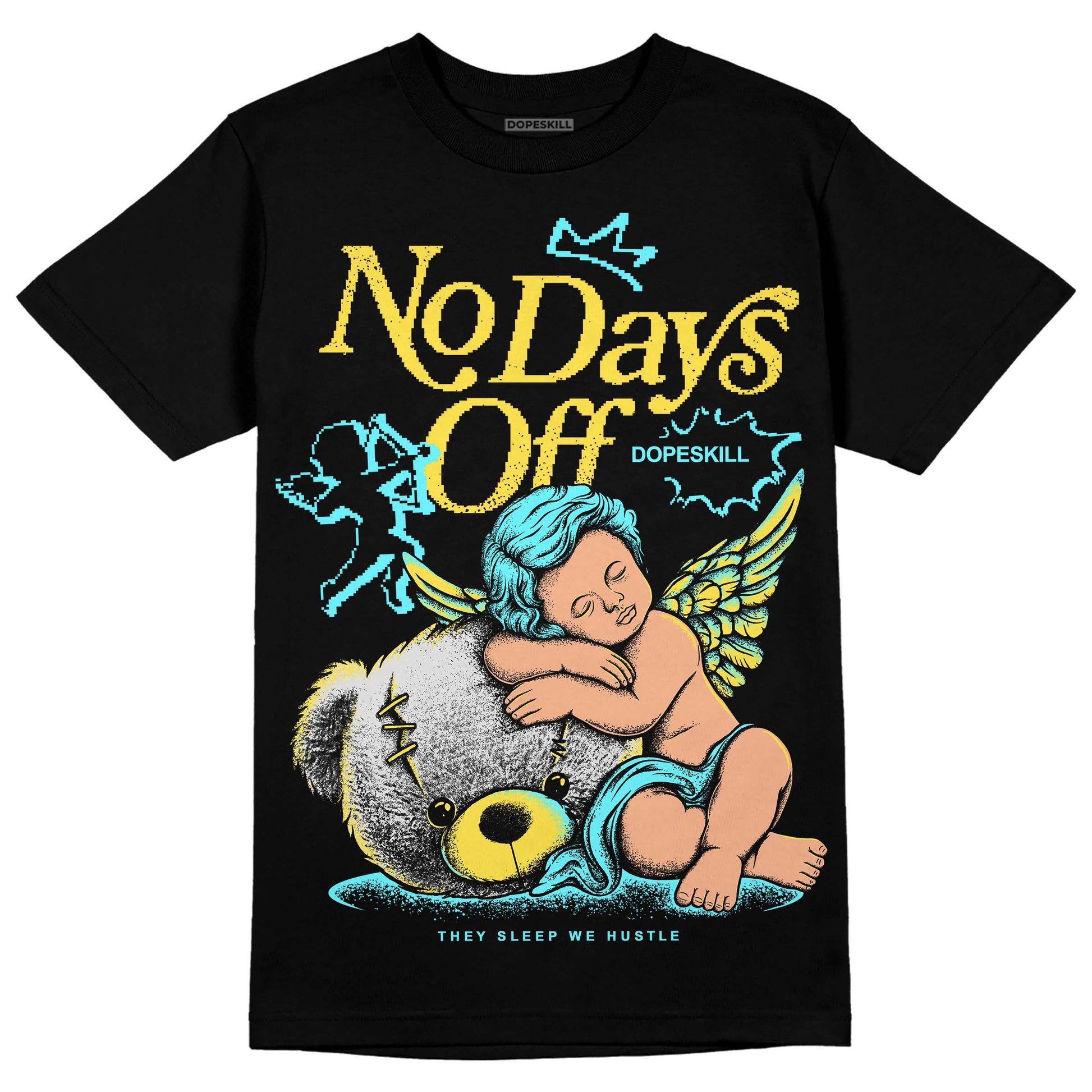 Jordan 5 Aqua DopeSkill T-Shirt New No Days Off Graphic Streetwear - Black