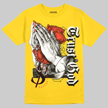 Jordan 4 Retro “Vivid Sulfur” DopeSkill Yellow T-shirt Trust God Graphic Streetwear