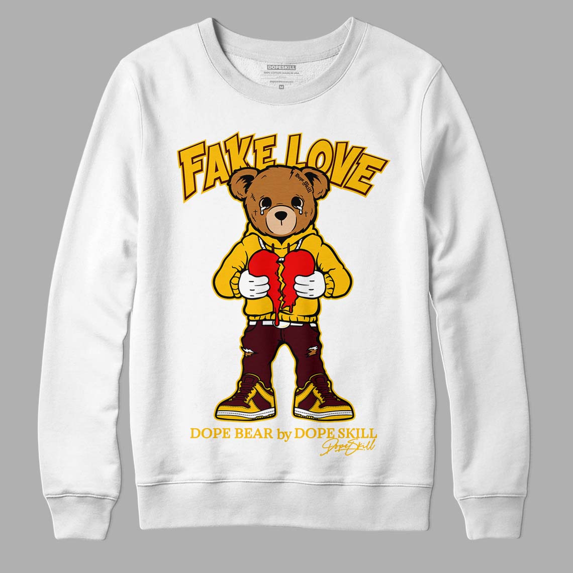 Dunk Yellow Bordeaux DopeSkill Sweatshirt Fake Love Graphic Streetwear - White