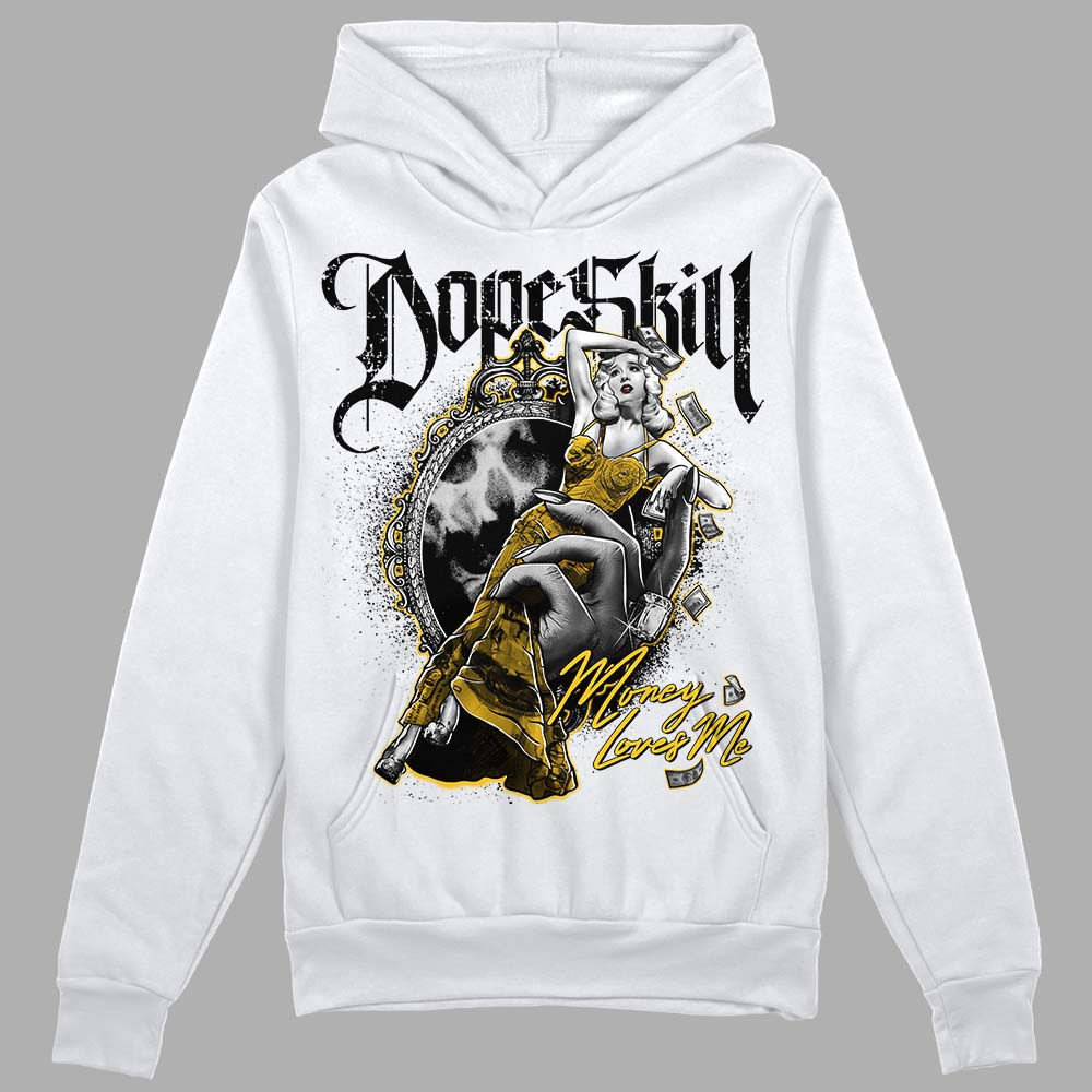 Jordan 4 Retro “Vivid Sulfur” DopeSkill Hoodie Sweatshirt Money Loves Me Graphic Streetwear - White 