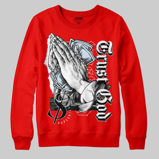 Jordan 11 Retro Cherry DopeSkill Varsity Red Sweatshirt Trust God Graphic Streetwear