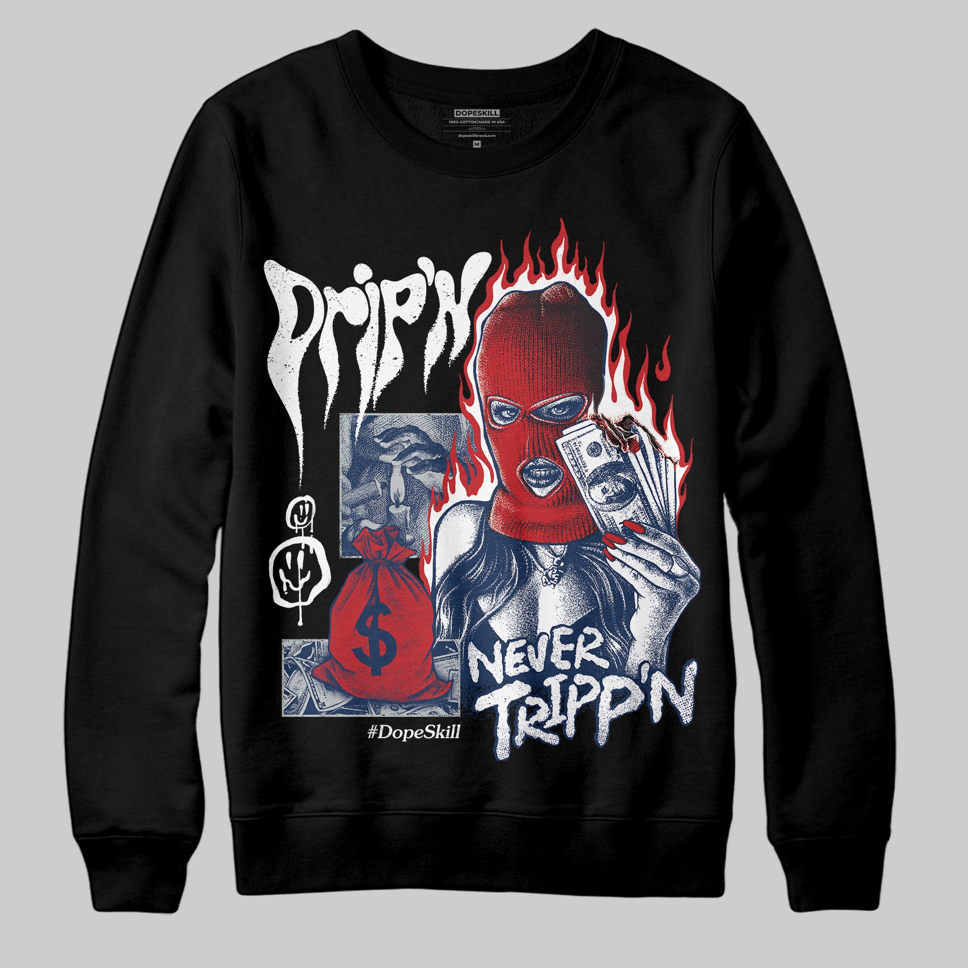 Jordan 4 SB “Summit White/Navy” DopeSkill Sweatshirt Drip'n Never Tripp'n Graphic Streetwear - Black