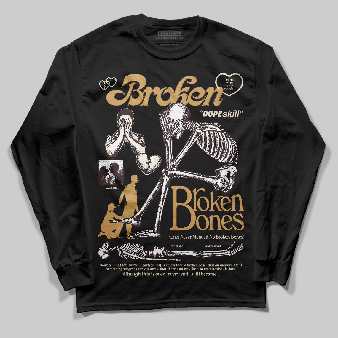 Jordan 5 “Earth/Metallic Gold” DopeSkill Long Sleeve T-Shirt Broken Bones Graphic Streetwear - Black