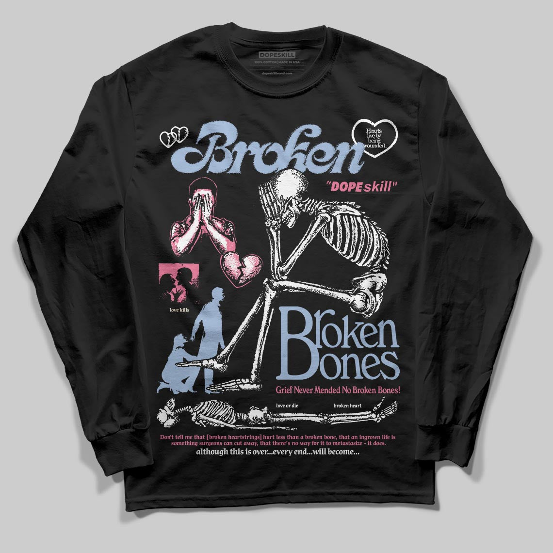 Jordan 3 GS “Cobalt Bliss” DopeSkill Long Sleeve T-Shirt Broken Bones Graphic Streetwear - Black