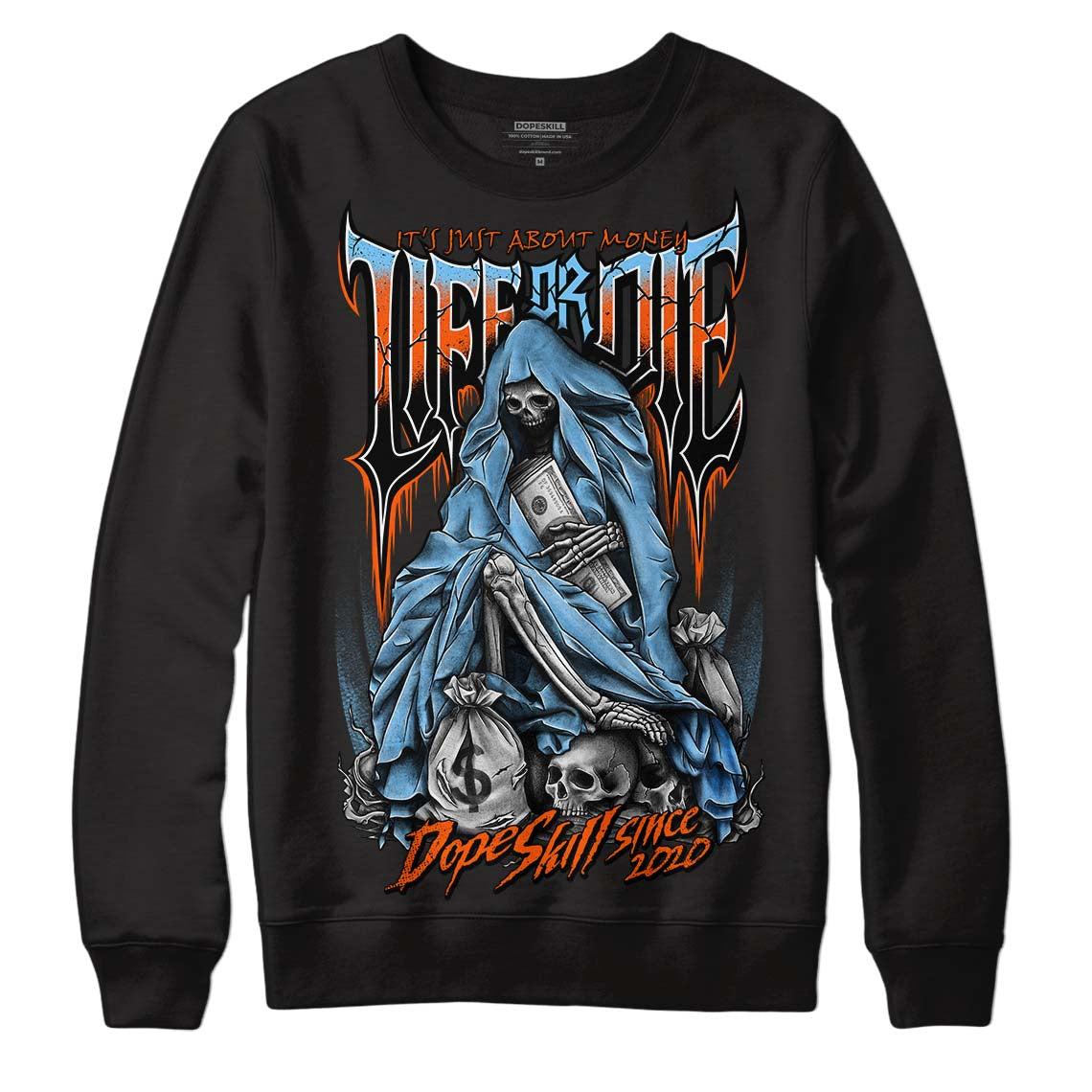 Dunk Low Futura University Blue DopeSkill Sweatshirt Life or Die Graphic Streetwear - Black