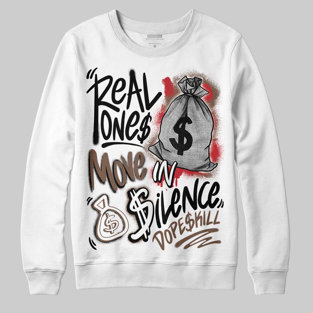 Jordan 9 'Olive' DopeSkill Sweatshirt Real Ones Move In Silence Graphic Streetwear - White