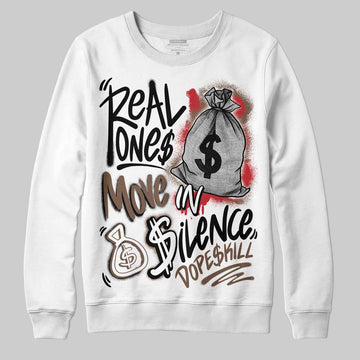 Jordan 9 'Olive' DopeSkill Sweatshirt Real Ones Move In Silence Graphic Streetwear - White