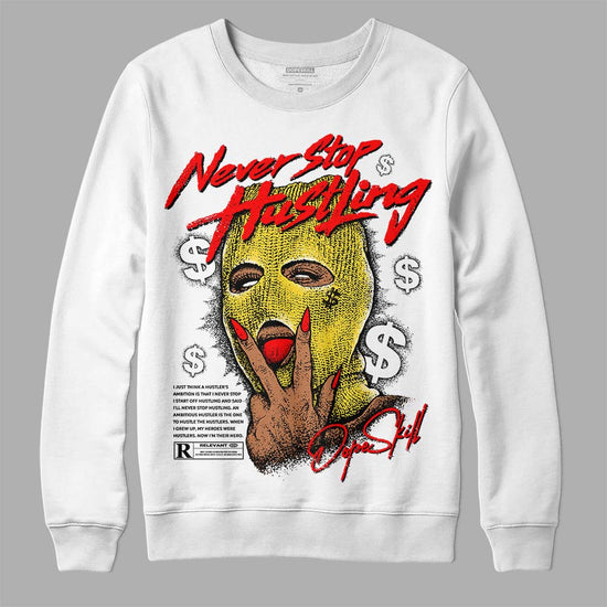 Jordan 4 Thunder DopeSkill Sweatshirt Never Stop Hustling Graphic Streetwear - White 